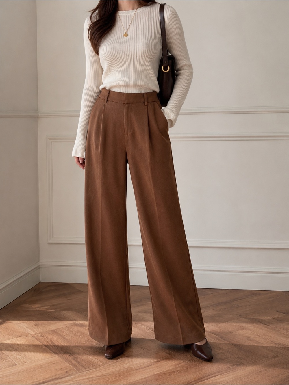Abercrombie Sloane Wide Leg Trouser Brown High Rise Career Pants M